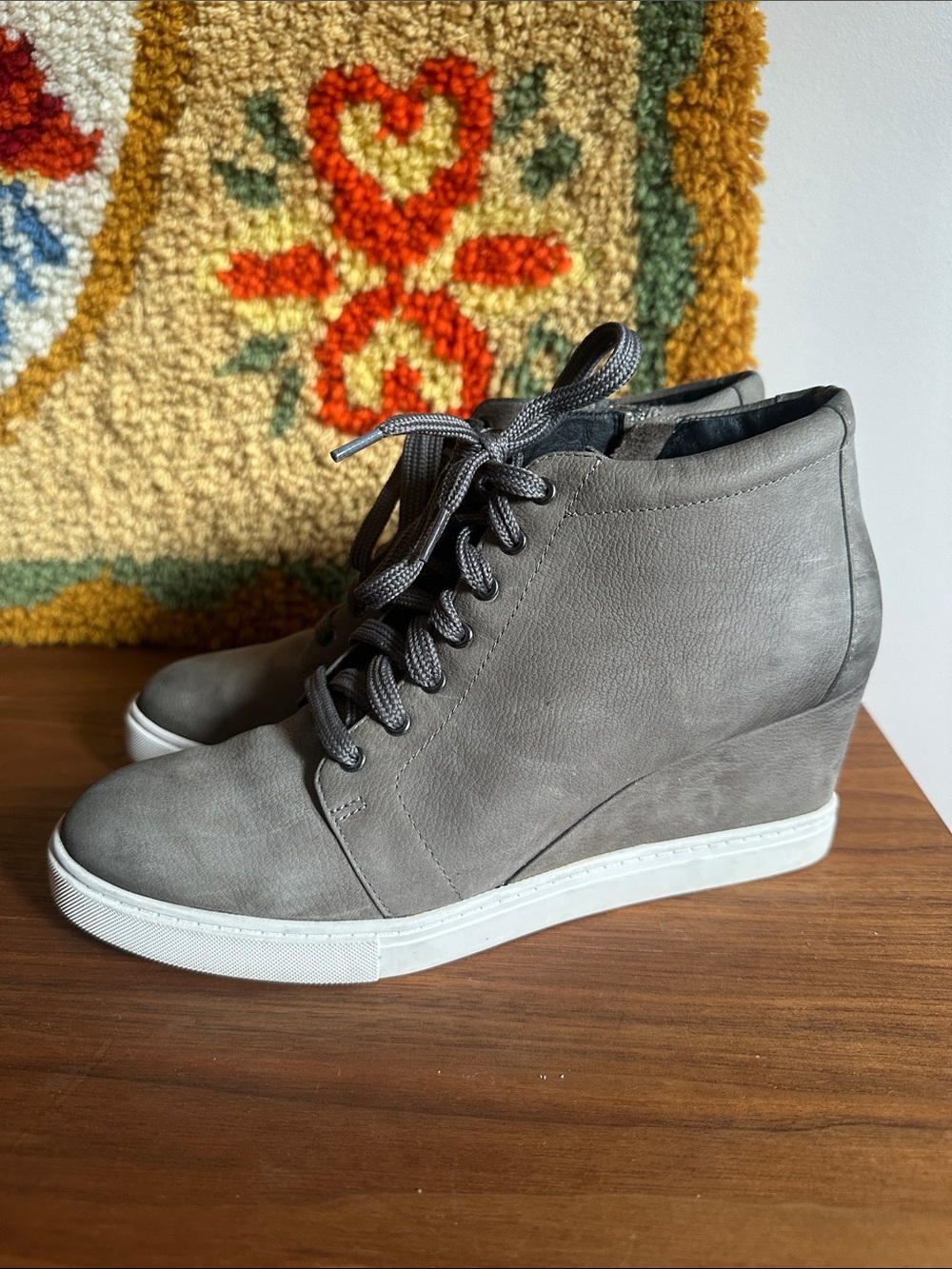 Caslon Gray Wedge High-Top Sneakers